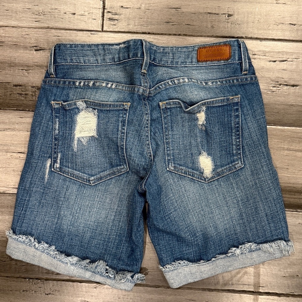 Guess Blue Distressed Denim Shorts - Picture 6 of 8